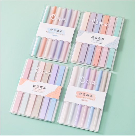 Set 6 bút highlight pastel Béo shop 2 đầu , bút đánh dấu nhớ dòng morandi trang trí sổ bullet journal B07-B18