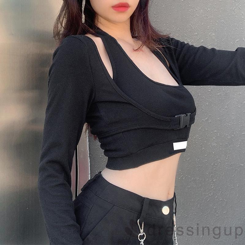 Áo tank top tay dài cổ yếm dáng ôm có khóa cài thời trang quyến rũ cho nữ