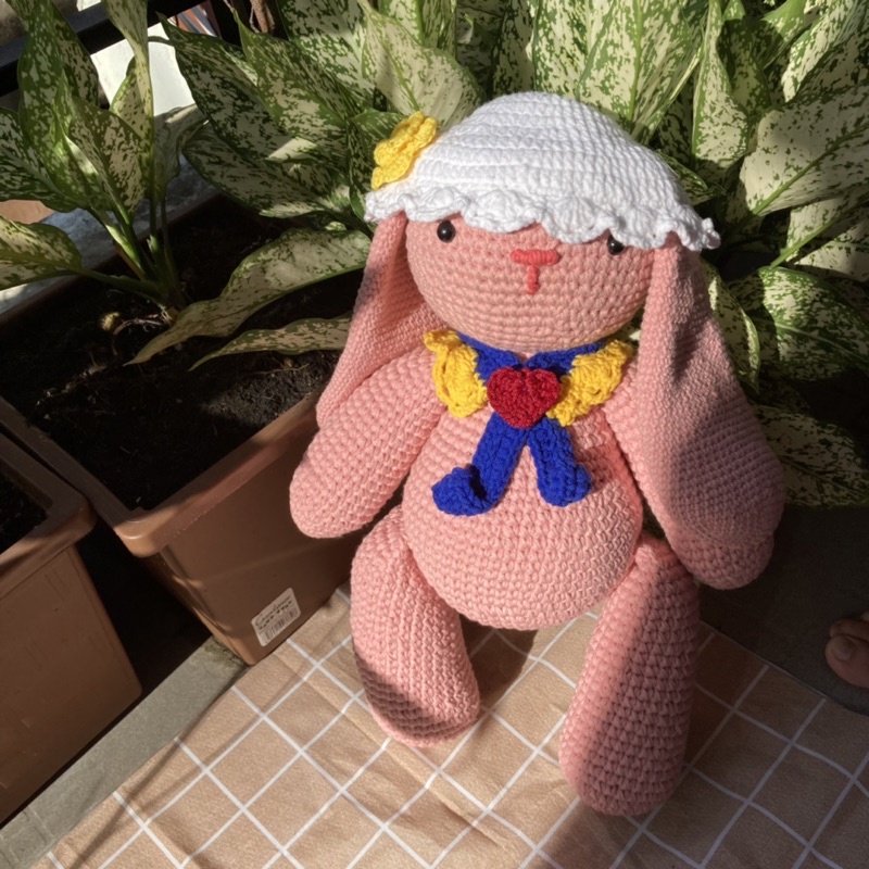 Thỏ len nhồi bông màu hồng phấn xinh xắn dễ thương