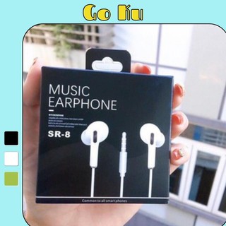 Tai nghe có dây Sr 8 nhét tai có mic giá rẻ có núm phụ giảm tiếng ồn không đau tai - Go Ku