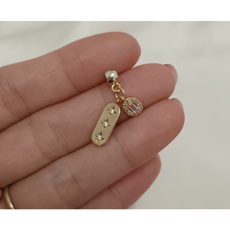 Charm ống lùa chặn hạt xâu vòng thẻ bài hạt đậu in hình 3 ngôi sao may mắn cao cấp không gỉ không bay màu