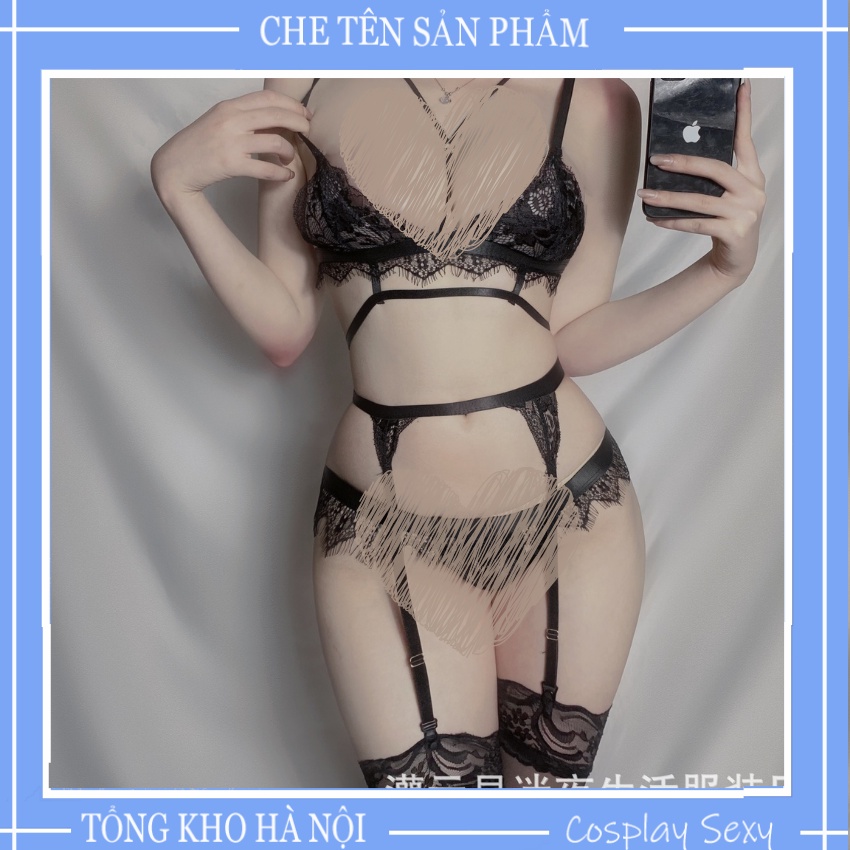 Bộ Đồ Lót Ren Sexy Nữ Liền Garter Gợi Cảm - Set Bikini Sexy Xuyên Thấu - Không Kèm Tất Freesize Bigsize Bi1980 - Ivyshop | BigBuy360 - bigbuy360.vn