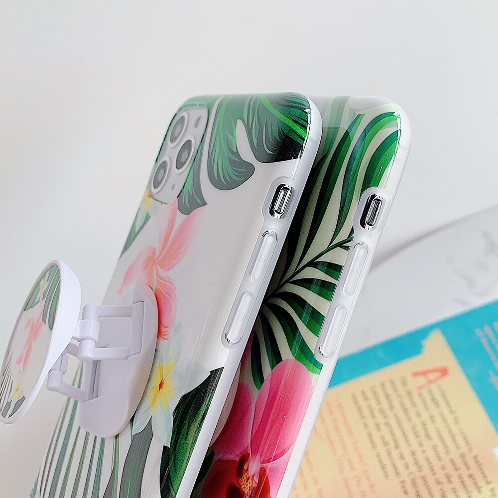 Điện Thoại Hoa Có Giá đỡ Vỏ Cho IPhone 11 Pro Max 7 8 Plus X XS Max XR 6 6S Chân đế Linh Hoạt Ốp Lưng Mềm Có Thể Gập Lại