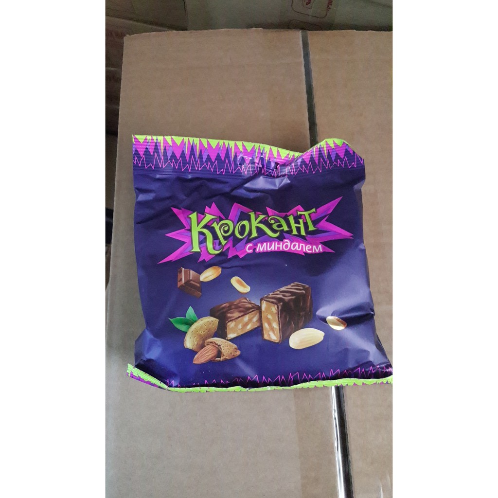 [Xả hàng có quà tặng]Kẹo socola hạnh nhân Krokaht Nga (kẹo tím) gói 180g(có tem phụ chống hàng giả)