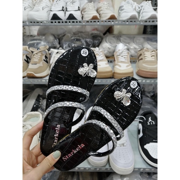 Dép lê lép nữ đế bằng đính đá quai chéo kẹp ngón hình bướm rẻ đẹp thời trang