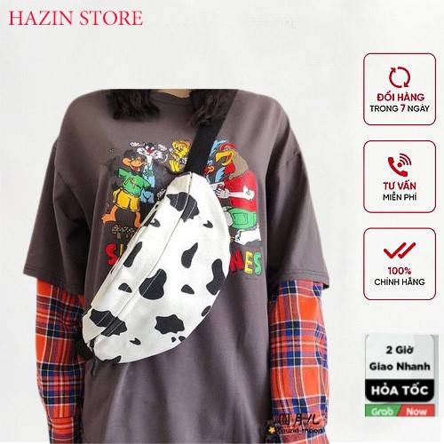 Túi Bao Tử nữ họa tiết Bò Sữa Túi Đeo Chéo Vải Canvas Phong Cách Ullzzang