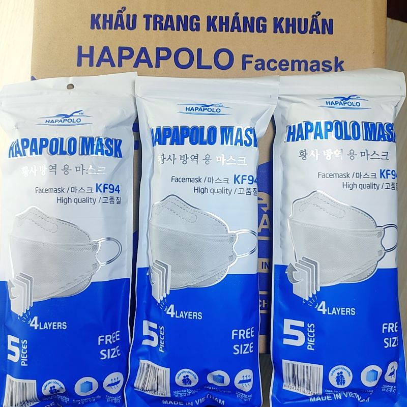 Set 10 Chiếc/Gói Khẩu Trang 4 Lớp KF94 HAPAPOLO Chống Bụi Mịn Và Kháng Khuẩn  Cao Cấp Hàn Quốc