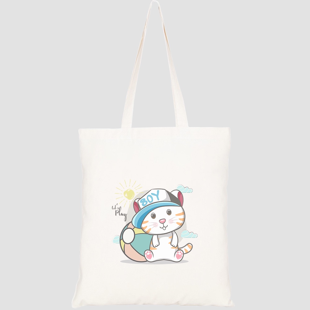 Túi vải tote canvas HTFashion in hình cute baby cat boy seamless pattern illustration card HT224