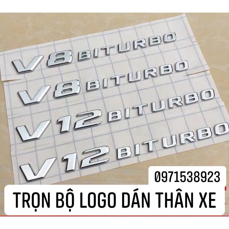 logo chữ V12 biturbo và V8 biturbo dán đuôi xe mercedes-benz dán thân xe hàng xịn cao cấp
