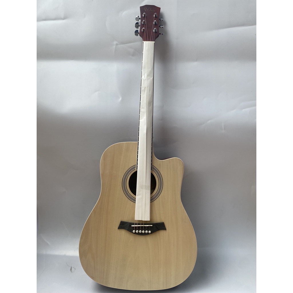Đàn Guitar Acoustic Gắn EQ Dây Sắt Gỗ Thịt Có Ty Chống Cong Cần Size 40 Inch