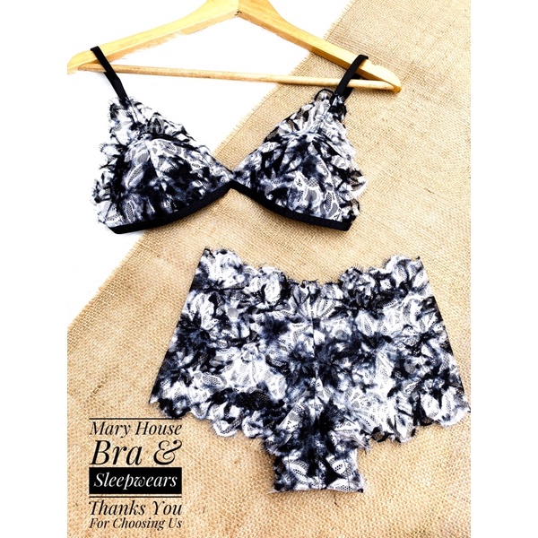 Bộ Bralette Ren Mút Ngực Quần Đùi Đen Loang | BigBuy360 - bigbuy360.vn