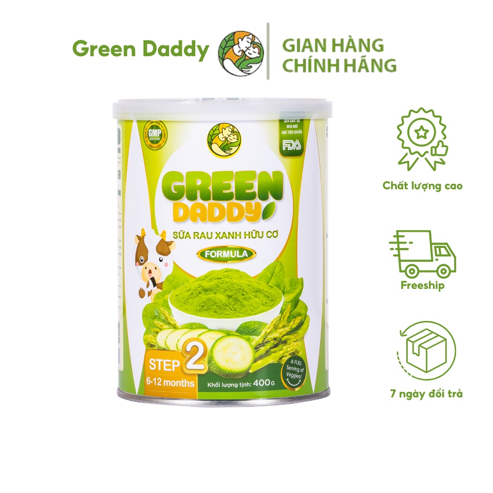 Sữa non Green Daddy Step 2 rau xanh hữu cơ bổ sung chất dinh dưỡng, phát triển trí não tăng sức đề kháng hộp 400g