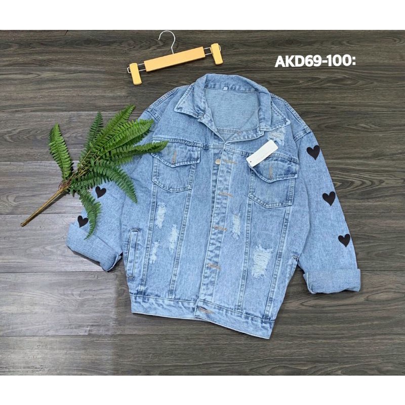 Áo khoác jeans in tim bigsize