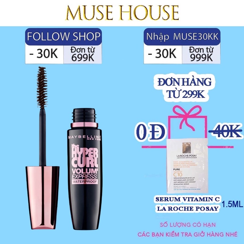 [GIÁ TỐT NHẤT] Mascara Làm Cong Mi Maybelline Hyper Curl Đen 9.2ml- MUSE HOUSE