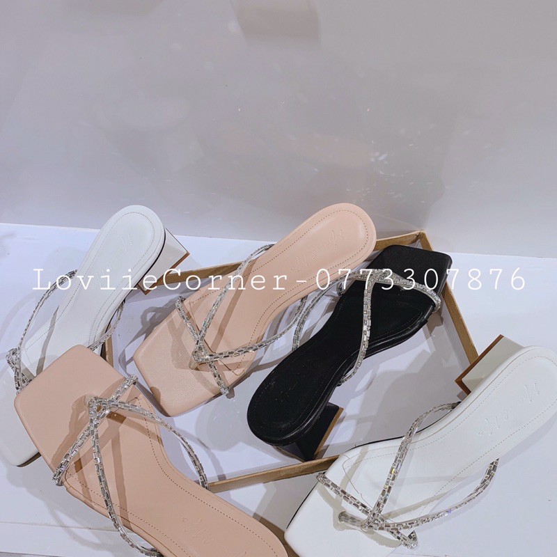 DÉP CAO GÓT LOVIIECORNER - GUỐC NỮ 5CM DÂY MẢNH ĐÍNH ĐÁ - DÉP CAO GÓT ĐẾ VUÔNG - DÉP NỮ XỎ NGÓN ĐÍNH ĐÁ D201271 D210139