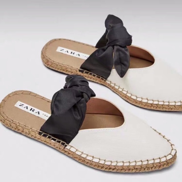 Dép sục đế cói quai nơ ZaRa . Ảnh thật