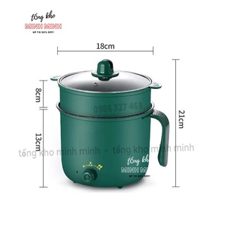 Ca Nấu Mì, Nấu Cơm Đa Năng Có Tay Cầm 1,8L - Nồi Lẩu Điện Mini Kèm Giá Hấp Inox