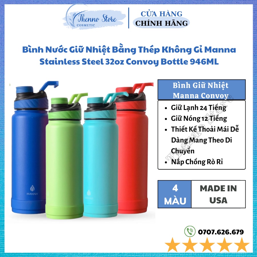 Bình Nước Giữ Nhiệt Bằng Thép Không Gỉ Manna Stainless Steel 32oz Convoy Bottle 946ML