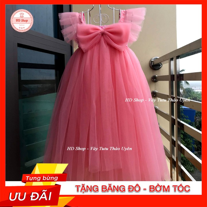 Váy cánh tiên ❤️FREESHIP❤️ Váy cánh tiên hồng cam đính hoa tú cầu cho bé gái 0 đến 6 tuổi