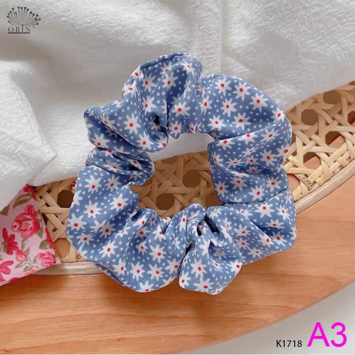 Cột tóc vải scrunchies xanh thiên thanh dây buộc tóc scrunchies nhiều mẫu Orin K1718