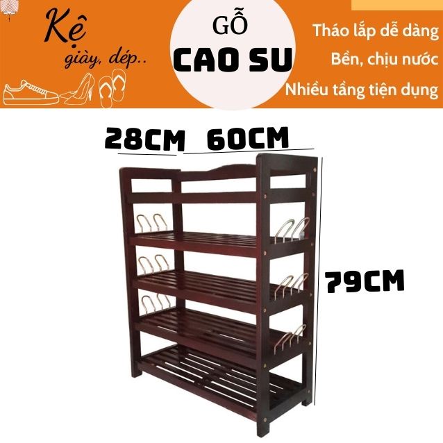 Kệ để giày dép phong cách Hàn Quốc 5 tầng tiện dụng rộng 60cm, sâu 28cm, cao 80cm bằng gỗ có móc sắt (Màu nâu)