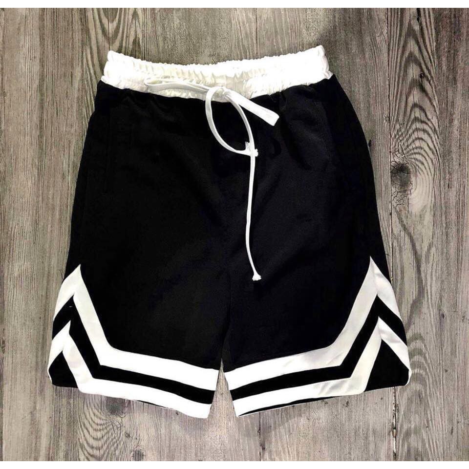 Quần Short Nam Nữ Unisex Ống Rộng 2V Line Sọc Thể Thao 4 Chiều Vải Thun Cottton Co Giãn Thoáng Mát Thời Trang