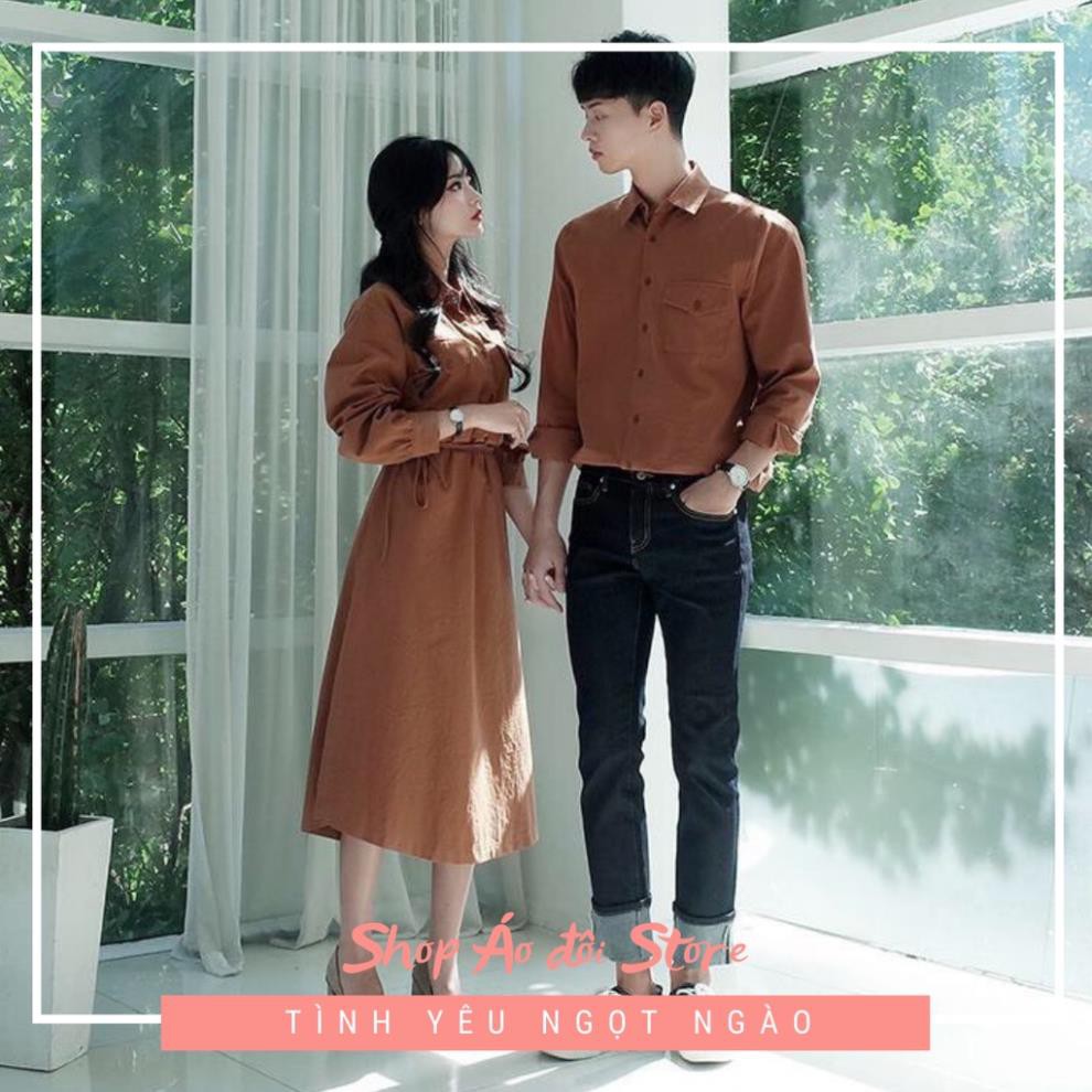 Bộ áo váy sơ mi cặp cao cấp, đồ đôi nam nữ  dễ thương, chất đẹp để chụp hình cưới, đi du lịch