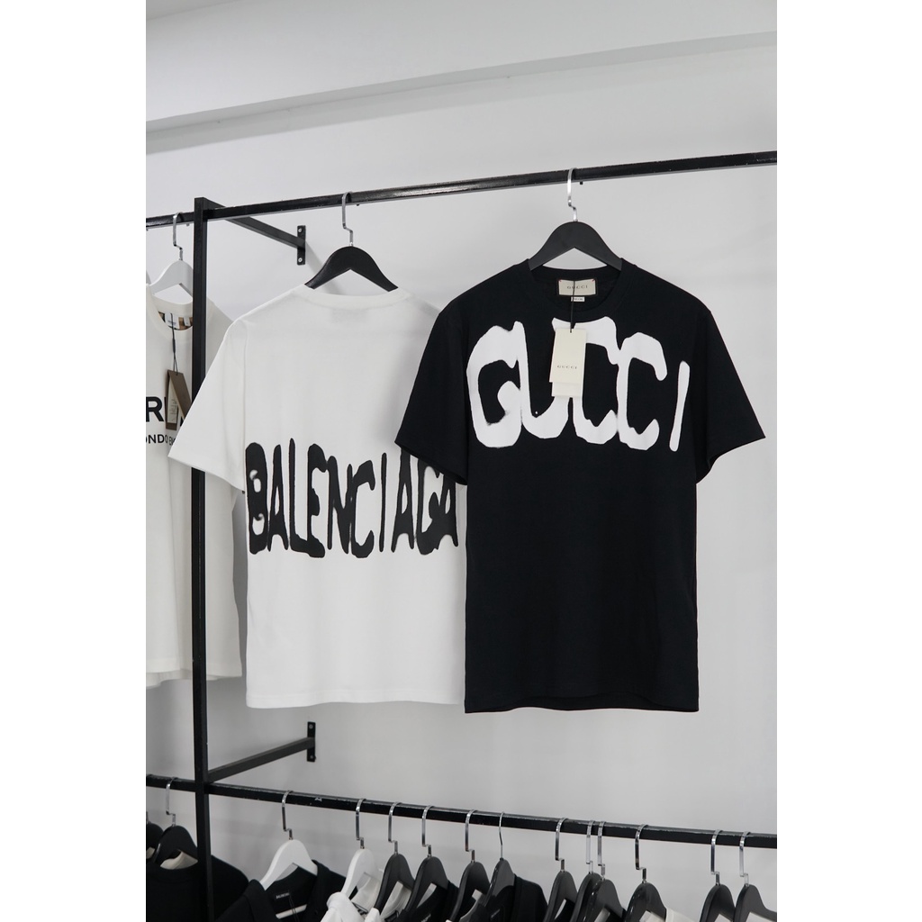 ÁO THUN GUCCI x BALENCIAGA , ÁO THUN IN CHỮ TAN CHẢY NAM NỮ UNISEX