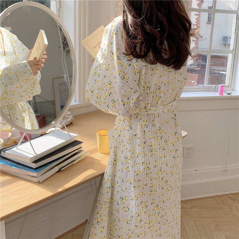 [2022 mới] Áo ngủ pyjamas tay dài mùa xuân mùa hè và mùa thu phong cách kimono Nhật Bản cổ chữ V cho phụ nữ. | BigBuy360 - bigbuy360.vn