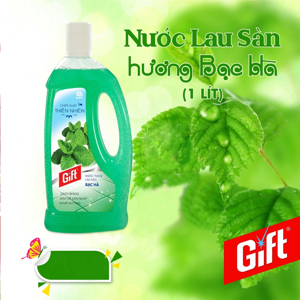 Lau sàn Gift Bạc Hà The mát 1 Lít lau sàn/nền gạch/đá/gỗ chống trơn trượt thơm lâu khử mùi đuổi muỗi