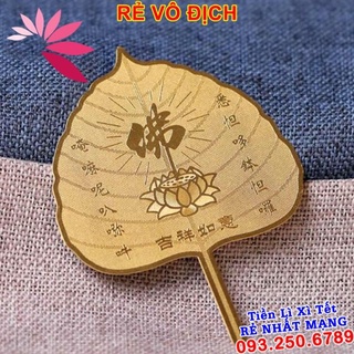 Lá bồ đề quan âm may mắn tài lộc bình an màu vàng, bằng kim loại