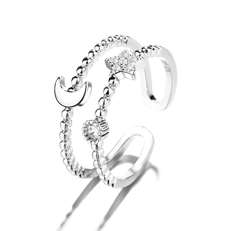 Nhẫn mở mạ bạc hình ngôi sao và mặt trăng thời trang cho nữ