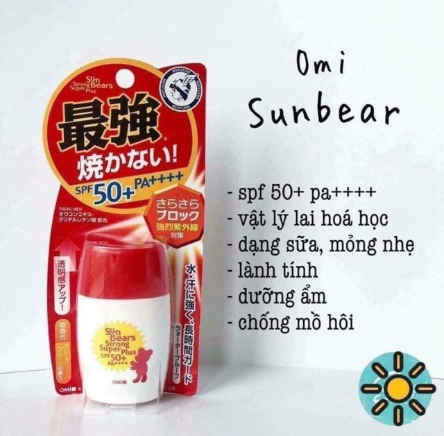 KEM CHỐNG NẮNG OMI SUN BEAR SPF50+ PA ++++ - KEM CHỐNG NẮNG VẬT LÝ