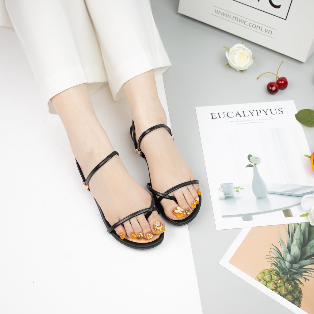 Giày Sandal Nữ Thời Trang MWC Đế Bệt Quai Mảnh Cách Điệu Trẻ Trung Cho Nữ Màu Đen Kem NUSD- 2728