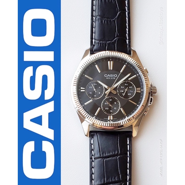 Đồng hồ Nam Casio MTP-1375L-1A, đồng hồ chính hãng, dây da đen mặt đen
