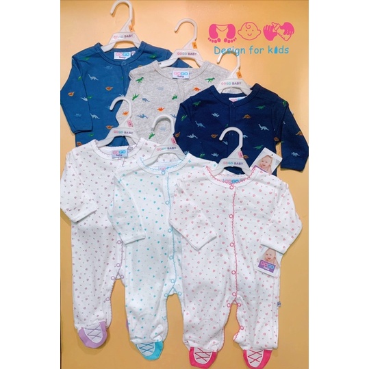 Sleepsuit hãng Gogo Baby vải cotton mềm mỏng bộ body dài tay liền tất cho bé trai và bé gái