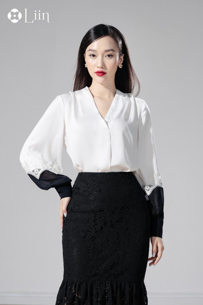 Áo sơ mi nữ trắng Linbi thiết kế cổ V xinh xắn, hiện đại Liin clothing SM3111