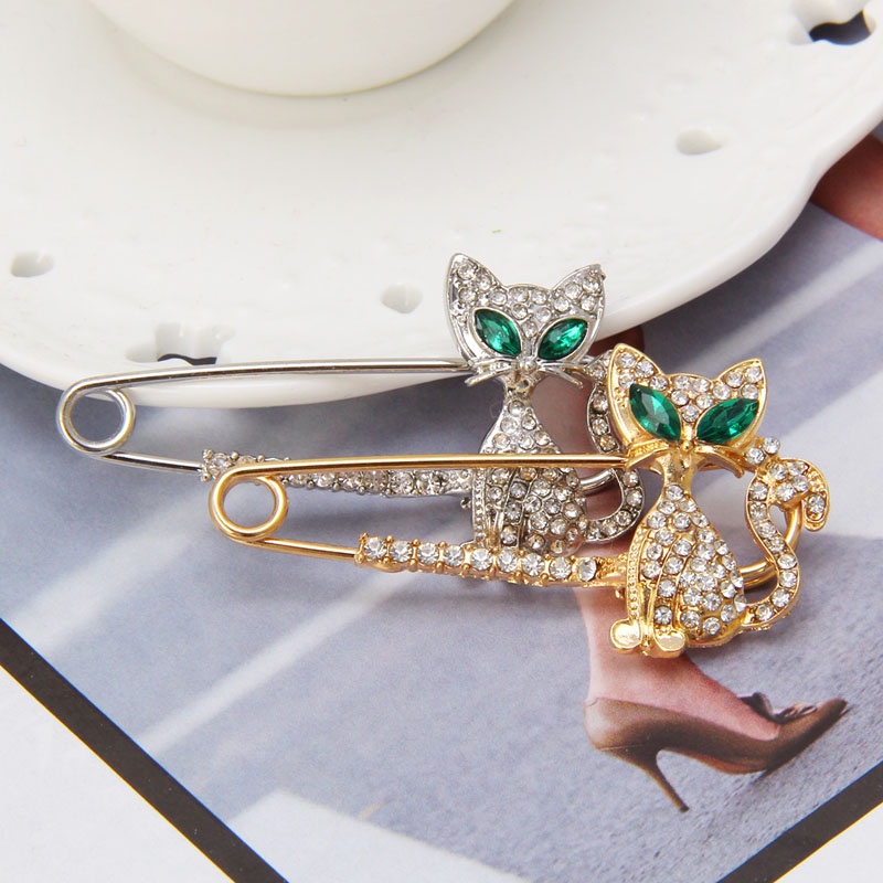 Ghim Cài Áo Hình Mèo Đính Đá Mắt Xanh Lá Nhỏ Xinh Thời Trang Vintage Cho Nữ
