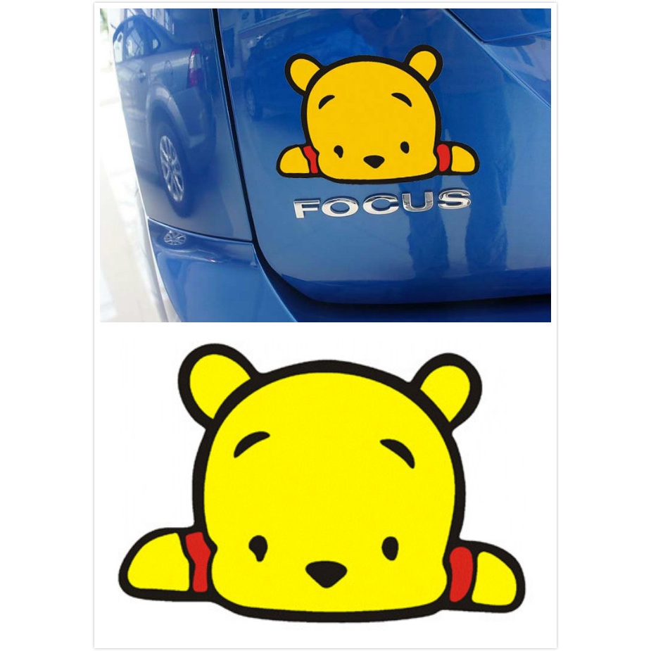 Sticker dán phản quang trang trí gương chiếu hậu hình gấu pooh dễ thương