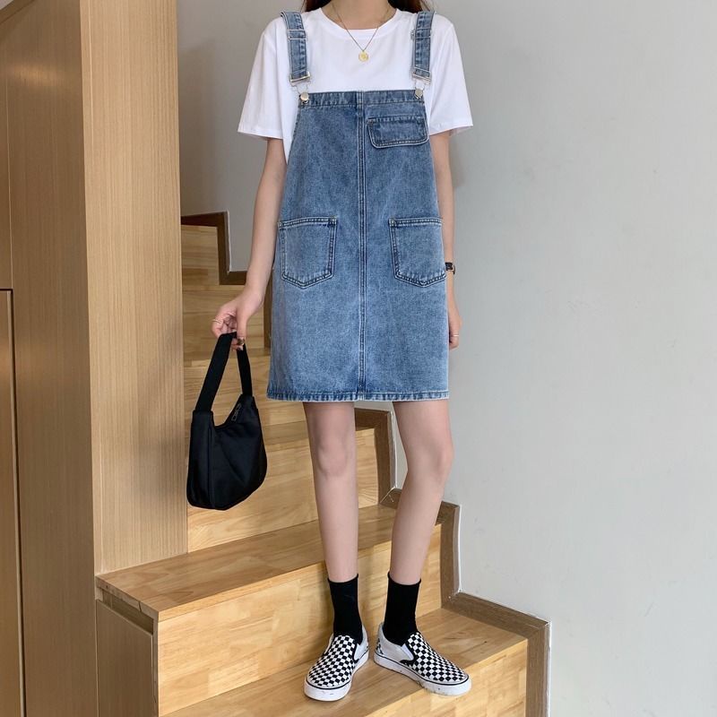 [LININ] Đầm Yếm Denim Dáng Chữ a Dáng Rộng Phong Cách Hàn Quốc Thời Trang Mùa Hè Dễ Phối Đồ Hepbu Cho Phụ Nữ Tuổi Trung Niên