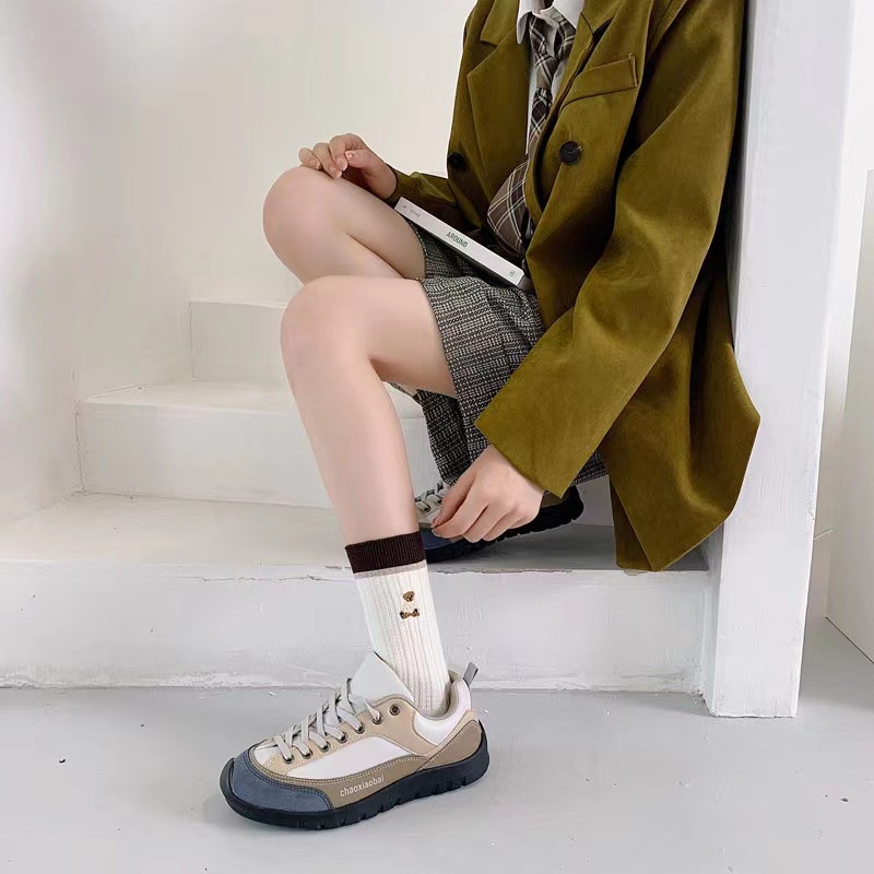 Tất Cao Cổ Kẻ Sọc Nâu Vintage - Vớ Kẻ Sọc Gấu Cao Cổ