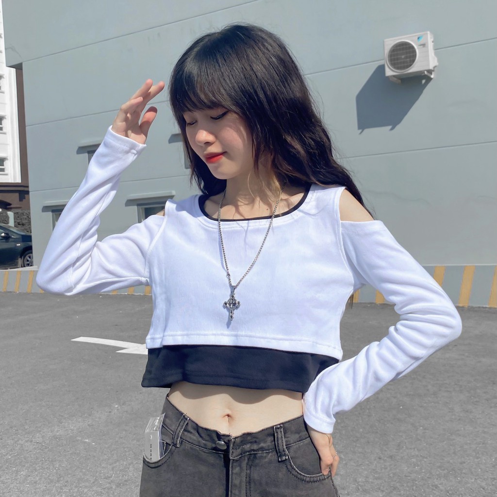 Áo Croptop Nữ Dài Tay Phối Layer DAILY Vải Thun Gân Form Ôm - Tuni Store | BigBuy360 - bigbuy360.vn