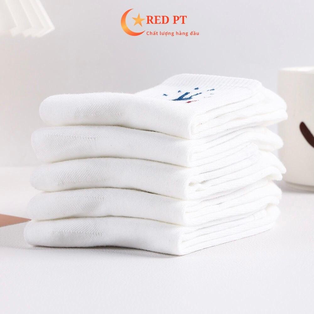 Tất nữ cổ ngắn vớ xinh cute màu trắng cotton hình chữ và gấu thú