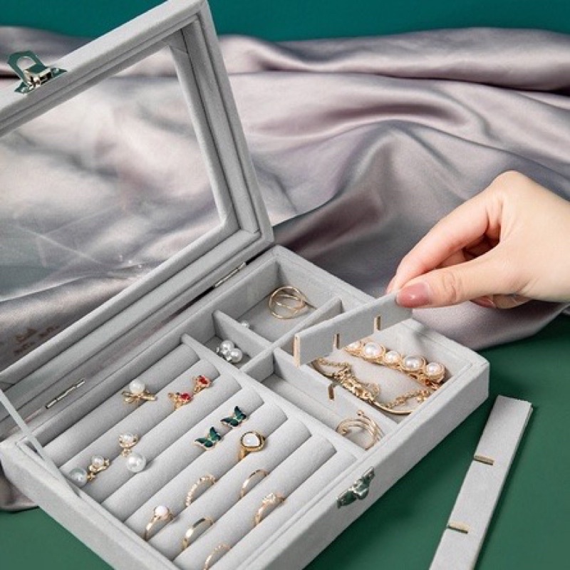 Hộp đựng trang sức, nhẫn, khuyên tai, dây chuyền, lắc tay bọc nhung