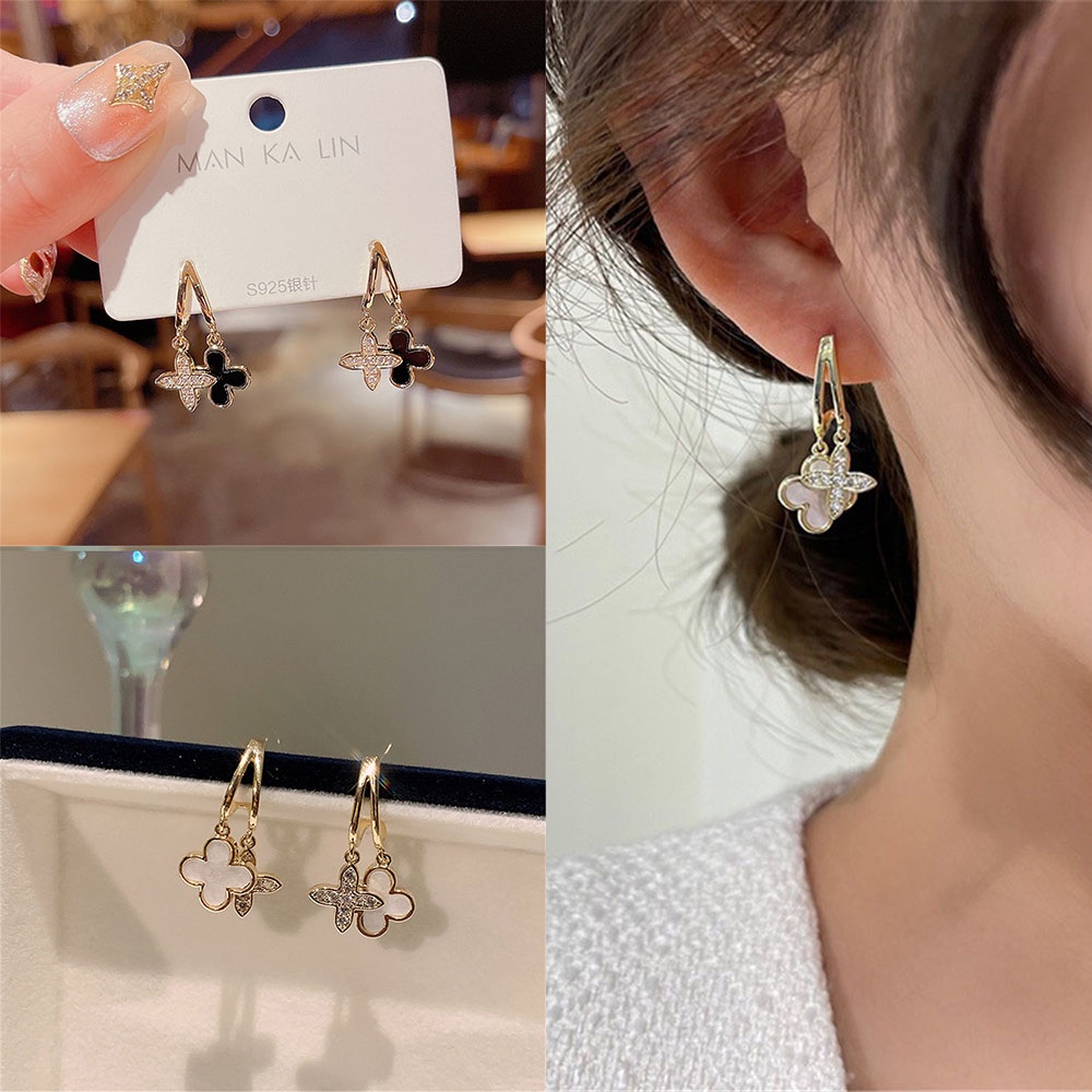 Bông Tai Hình Cỏ Bốn Lá Đính Đá Thời Trang Hàn Quốc Cho Nữ