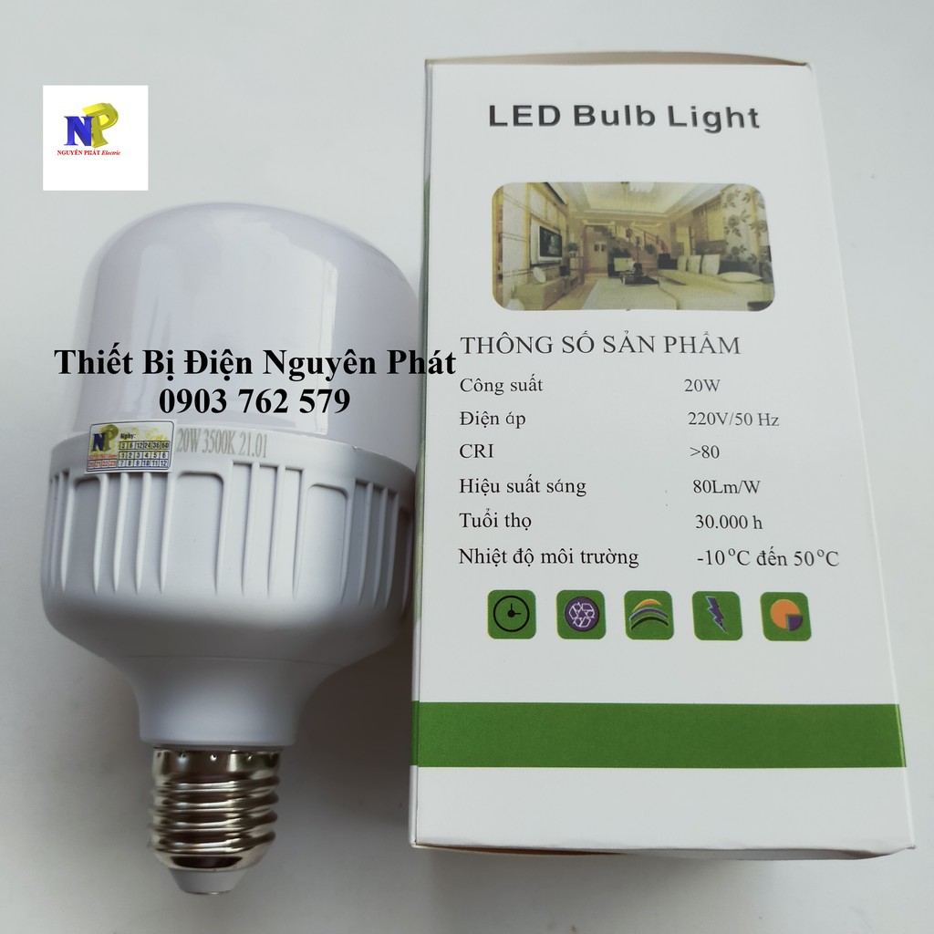 Bóng Đèn Led 20W E27 Kín Nước (Ánh Sáng Trắng/vàng) - Tiết Kiệm Năng Lượng