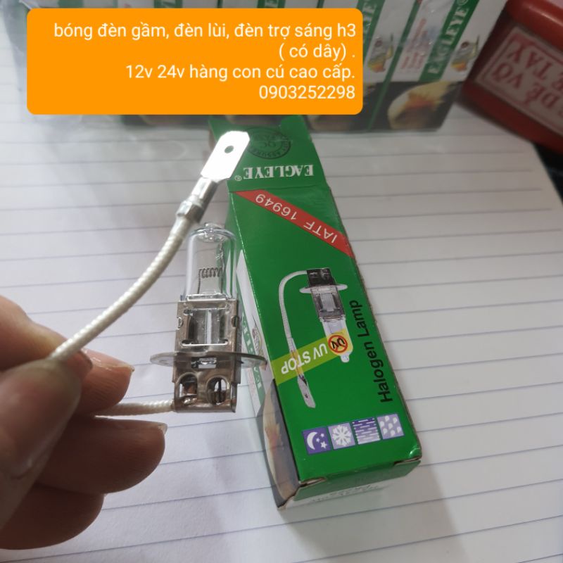 Bóng đèn lùi, đèn vàng, đèn trợ sáng h3 12v 100w hoặc 24v 70w hàng cú cao cấp