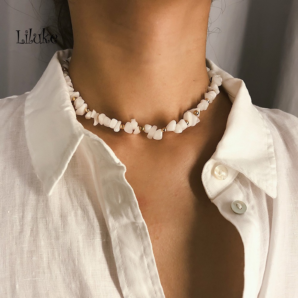 Vòng Cổ Choker Phối Hạt Đá Phong Cách Bohemian Cá Tính Cho Nữ