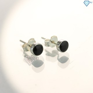 Khuyên tai bạc nam hình tròn đính đá đen lẻ BTA0006  - Shop Trang Sức Bạc