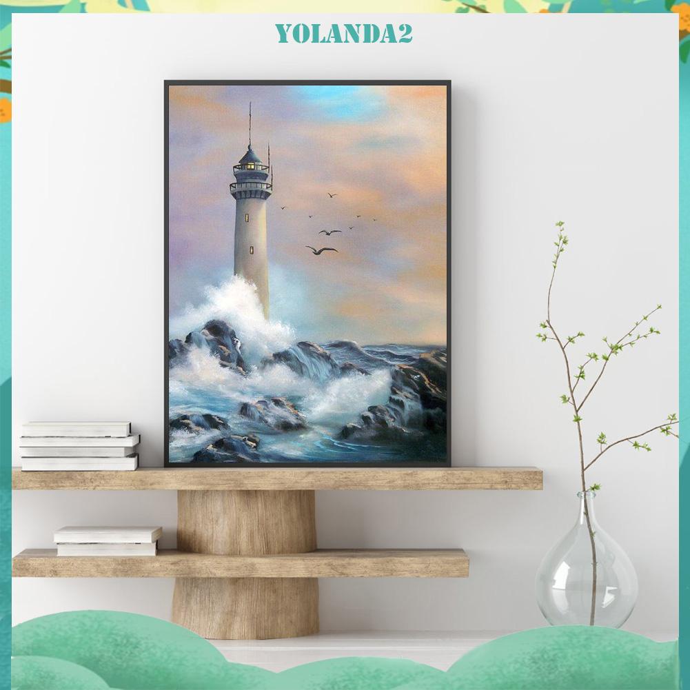 Tranh đính đá toàn bộ hình ngọn hải đăng và sóng
